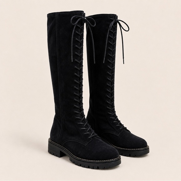 Tuckernuck Shoes - TUCKERNUCK Black Suede Lace-Up Knee-High Boots
